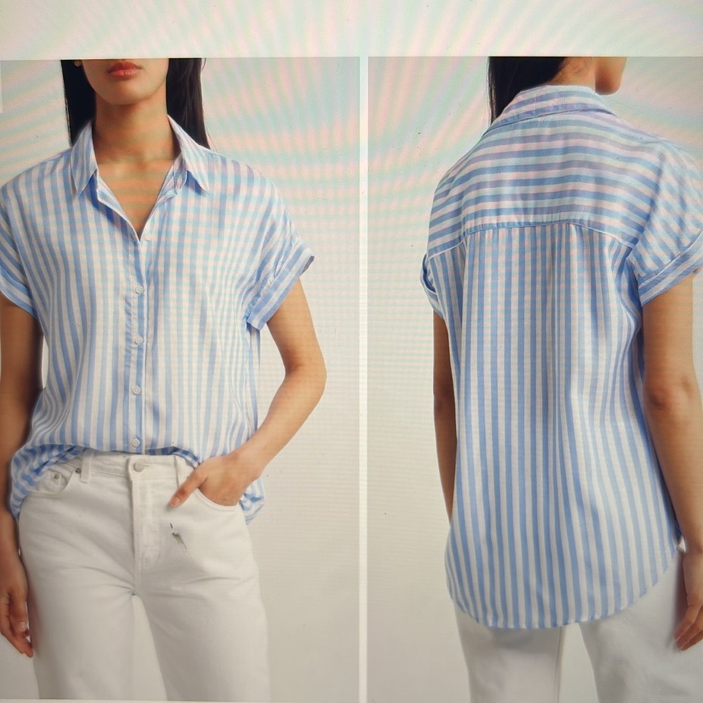 Beachlunchlounge Kenzie Stripe Button-Up Shirt Size large - Picture 2 of 8